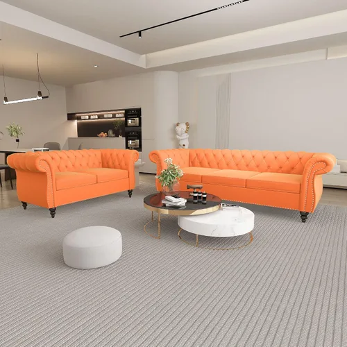 Miniatura 54 de QHITTY Juego de 2 piezas para sala de estar, Sofá Seccional Chesterfield Silla Contemporáneo Tapizado de Terciopelo Loveseat Juego de Sofás