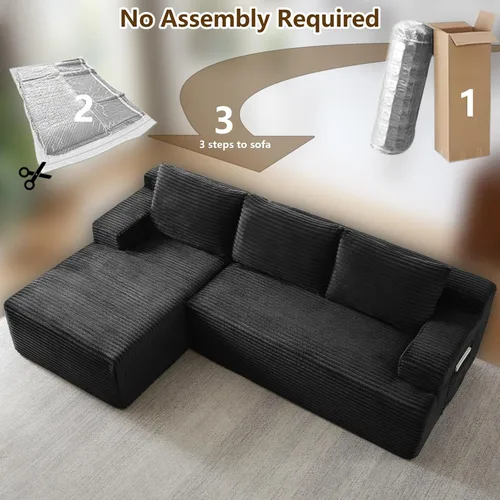 Miniatura 3 de Sofá seccional Cloud de 96 pulgadas, sofá deshuesado para sala de estar, sofá modular con asiento profundo, sofá de pana cómodo y esponjoso con Negro