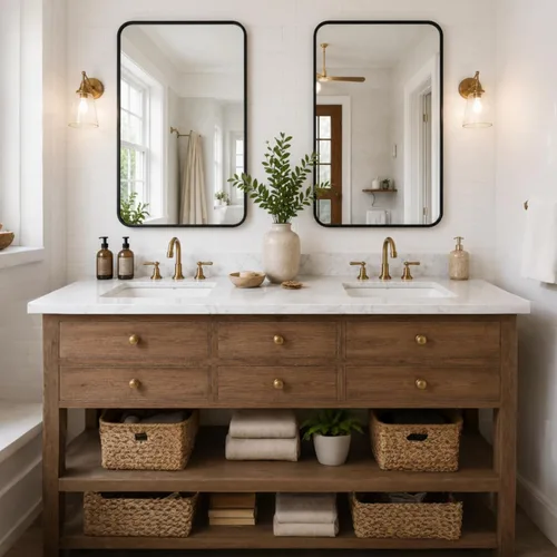 Miniatura 8 de USHOWER - Juego de 2 espejos de baño negros de 24 x 36 pulgadas para sobre lavabo, espejo de pared rectangular con marco de metal, espejo de tocador