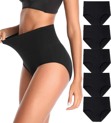 QOVOQ Ropa interior de algodón de cintura alta para mujer, bragas elásticas suaves y cómodas para mujer, paquete múltiple
