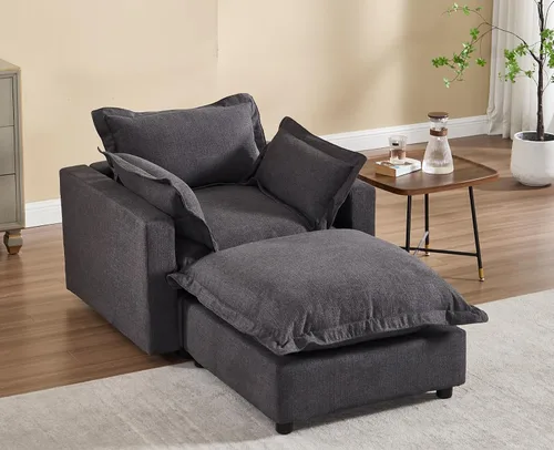 Miniatura 18 de chairus Sofá modular modular de 97 pulgadas con asiento profundo otomano movible, juego de sofá de lino con almohadas suaves en forma de L para sala