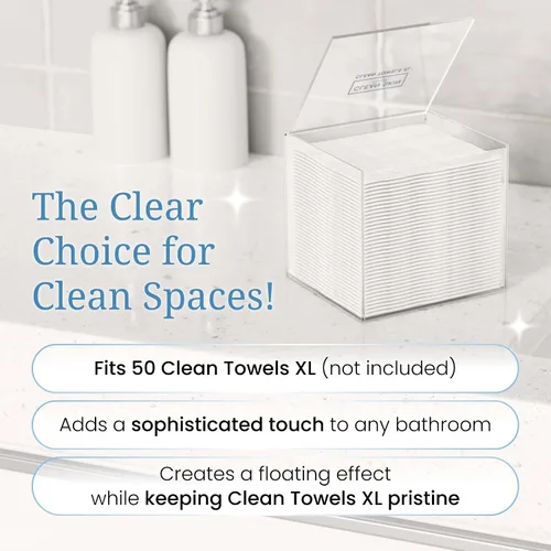 Miniatura 3 de CLEAN SKIN CLUB Caja de acrílico transparente para toallas limpias XL (NO incluidas), contenedor para 50 toallas limpias desechables XL, toallitas