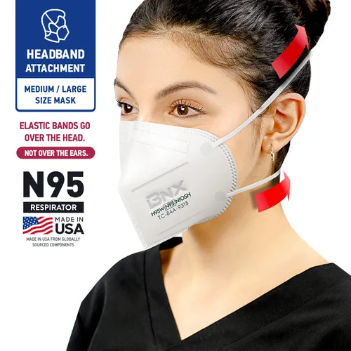 Miniatura 2 de BNX N95 Máscara facial protectora con certificado NIOSH fabricada en Estados Unidos (paquete de 10, número de aprobación TC-84A-9315/modelo H95W)