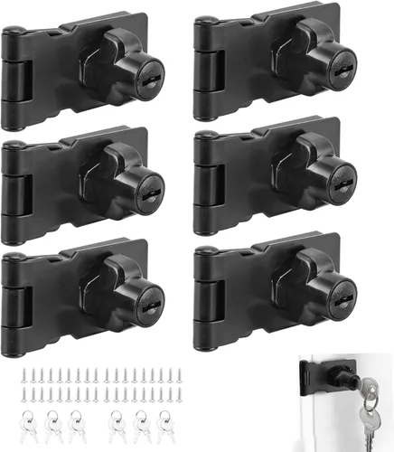 Paquete de 6 cerraduras de cerrojo con llave de 2.5 pulgadas, color negro, cerraduras de puerta de gabinete con llave, perilla giratoria con llave,