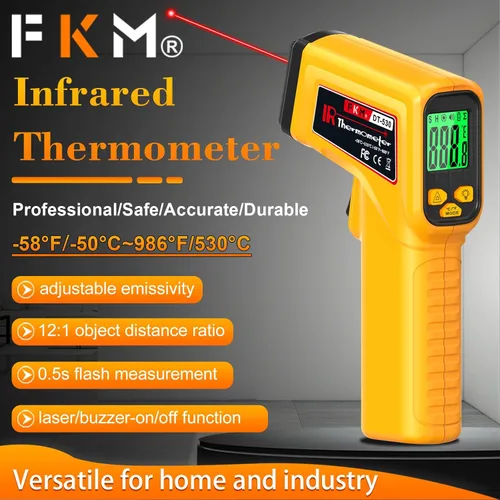 Miniatura 2 de FKM Pistola Termómetro Infrarrojo Láser Sin Contacto, Pistola de Temperatura Láser Infrarroja, -58 °F ~ 986 °F (-50 °C ~ 530 °C) Emissividad