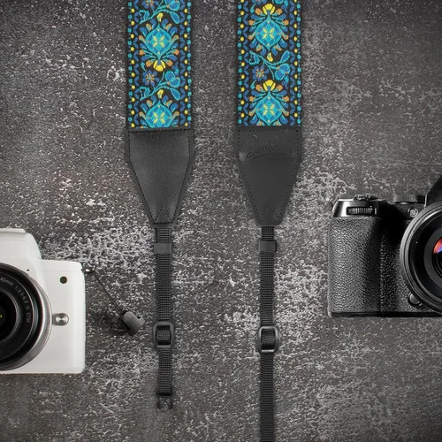 Miniatura 6 de Correa para cámara, tejido jacquard de 2 pulgadas, correas de hombro para todas las cámaras DSLR, hombres y mujeres, fotógrafos Azul Jacquard.