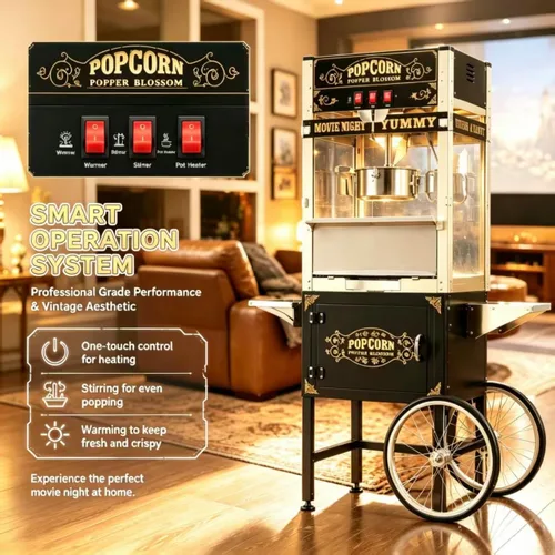 Miniatura 3 de 20 OZ Commercial Popcorn Machine with Cart - Stainless Steel Kettle Popper with Wheels, Warming Deck & Tempered Glass, for Business, School