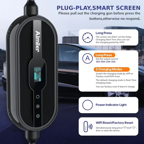Miniatura 4 de AIMILER Cargador Tesla de nivel 2 (aplicación inalámbrica WiFi), 240 V, 32 amperios, enchufe NEMA 14-50, cable de 25 pies - Conector NACS Carbono