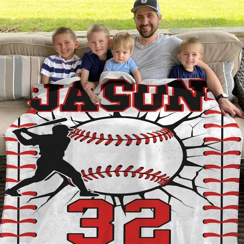 Miniatura 4 de Mantas de béisbol personalizadas con números de nombre, mantas de franela personalizadas para juegos de equipo de béisbol, regalos para niños