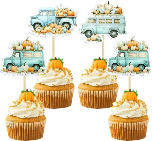 Miniatura 18 de 24 adornos de calabaza para cupcakes con purpurina para otoño, hojas, flores, calabaza, cupcakes, decoración de pasteles para Halloween, decoración