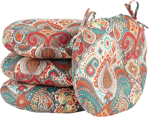 Miniatura 33 de South Pine Porch Juego de 4 cojines redondos para silla bistró de 15 pulgadas, diseño floral rojo Aloha