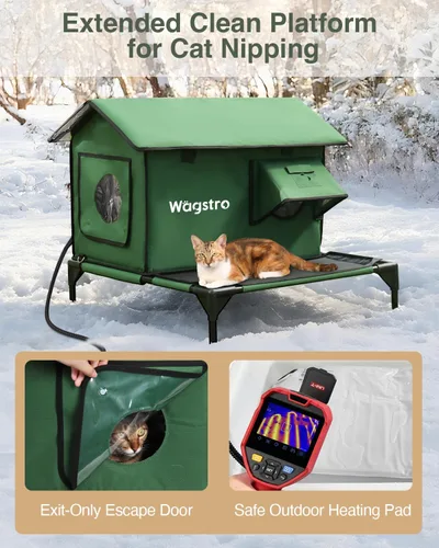 Miniatura 5 de Casa Grande Climatizada para Gatos de Exterior con Plataforma Sin Humedad, Muy Elevada, Puerta de Solo Salida, Refugio Exterior Aislado e