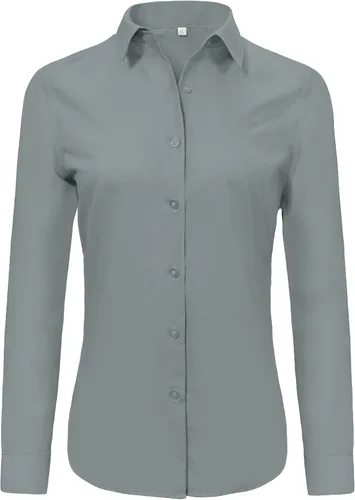Miniatura 39 de Ruisin - Camisas supersuaves sin arrugas y con botones para mujer, unicolor, manga larga, diseño a rayas, estilo formal, blusa de vestir