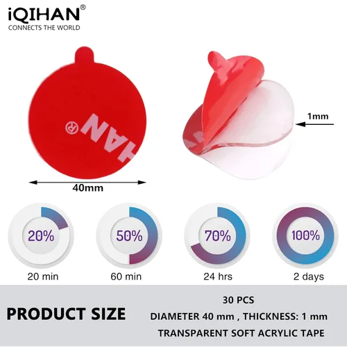 Almohadillas de Montaje de Doble Cara en Gel Circulares - 39.9mm de Diámetro, 30 Piezas, Cintas Adhesivas Nano de Doble Cara Fuertes, Cintas