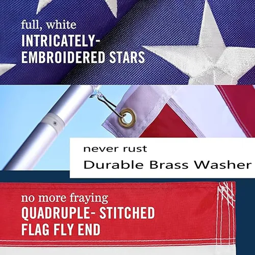 Miniatura 2 de Bandera estadounidense de 2.5 x 4 pies, bandera para el porche delantero, con estrellas bordadas, rayas cosidas, ojales de latón, material de nailon