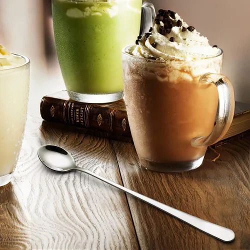 Miniatura 5 de IQCWOOD Cucharas de té helado de mango largo, cucharas de café de acero inoxidable para mezclar cócteles, juego de 4
