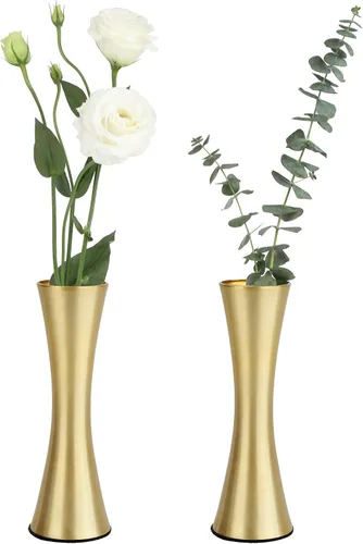 Vixdonos Jarrón de metal de tono latón de 6.7 pulgadas, juego de 2 jarrones decorativos modernos para decoración del hogar, boda o regalo (dorado)