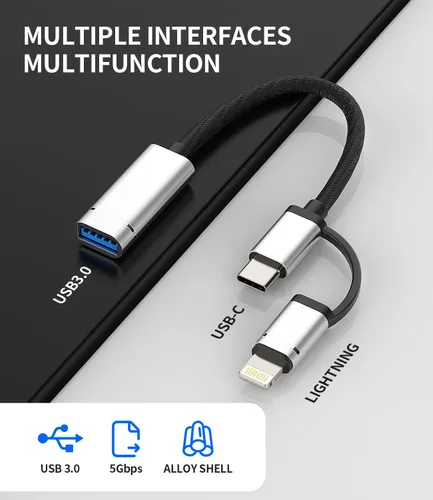 Miniatura 7 de Adaptador de cable OTG para iPhone (2 en 1) USB-A hembra a USB C Lightning macho convertidor para Apple para iPhone 15 Pro Max Plus para iPad Air