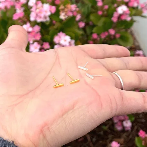Miniatura 3 de Adabele Real Yellow Gold Plated Sterling Silver Tiny Stud Earrings Circle Dot Triangle Star Moon Bar Minimalist Hypoallergenic Nickel Free Women