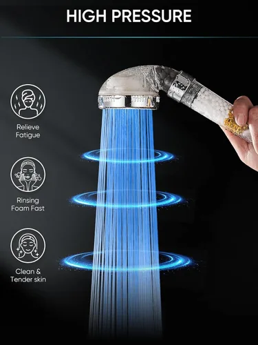 Miniatura 5 de Cobbe Cabezal de ducha LED filtrado con mano, cambio de color, cabezal de ducha de alta presión con filtro, cabezal de ducha de mano con rociador