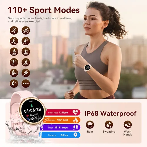 Miniatura 3 de Reloj inteligente para mujer, monitor de fitness HD de 1.27 pulgadas (respuesta/haz llamadas) con más de 110 modos deportivos/frecuencia