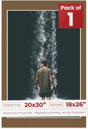 Matboard precortado marrón roble envejecido de 20 x 30 pulgadas para fotos de 18 x 26 pulgadas, sin ácidos, para fotos, marcos, grosor de 4 capas