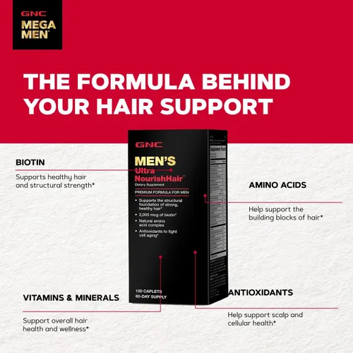 Miniatura 6 de GNC Suplemento para el cabello ultra nutritivo para hombres, apoya el cabello fuerte y saludable, 120 cápsulas