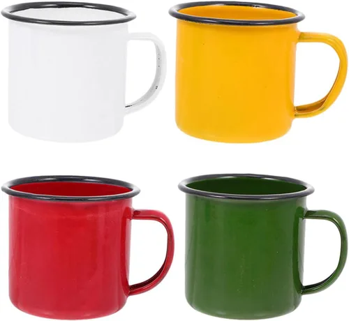 SHOWERORO Taza esmaltada vintage de 2.55 pulgadas, taza de té retro para café, taza de agua ligera con mango antideslizante para hogar, oficina,