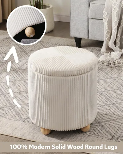 Miniatura 5 de Adeco Otomana redonda de almacenamiento, taburete tapizado para maquillaje, taburete de terciopelo para dormitorio, dormitorio