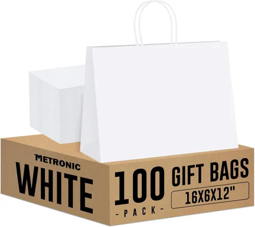 Miniatura 20 de METRONIC Bolsas de papel marrón de 10 x 5 x 13 pulgadas, 50 unidades, bolsas de regalo de papel kraft de tamaño mediano con asas, bolsa de papel