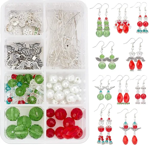 Miniatura 11 de SUNNYCLUE 1 Caja DIY 10 Pares Adornos de Ángel de Navidad Coloridos, Cuentas de Alas de Ángel Guardián, Pendientes, Kit de Inicio para Hacer Joyas