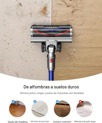 Miniatura 6 de Aspiradora inalámbrica para el hogar, potente aspiradora con filtro HEPA, tiempo de funcionamiento de 55 minutos, luz LED, cepillo antienredos