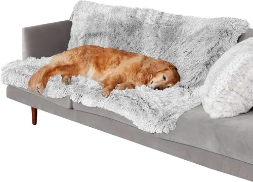 Furhaven - Manta impermeable y lavable para perros y gatos de interior, hecha en piel sintética de pelo largo sintético y terciopelo en color