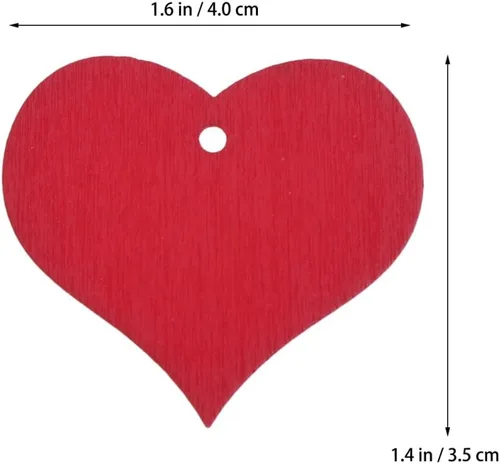 Miniatura 4 de 100 piezas de corazones de madera roja decorativos en forma de corazón con agujero para colgar para manualidades de bricolaje para decoración