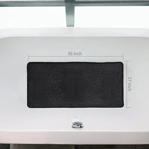 Miniatura 5 de Tapete para ducha y baño, antideslizante, lavable a máquina y extra grande, tapetes para bañera con agujeros de drenaje y ventosas, tapetes de Negro