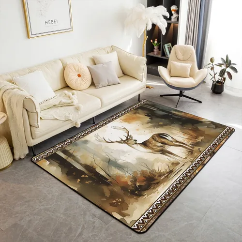 Miniatura 8 de Castle Fairy Alfombra antideslizante para sala de estar, diseño de ciervos salvajes, pinos de la selva, alfombra antideslizante para sala de estar