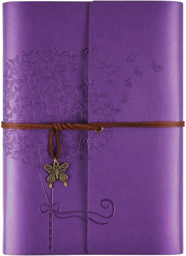 Miniatura 13 de Diario de cuero OMEYA, cuaderno de escritura recargable, planificador de diario para mujeres y niñas (Azul, A6 18.5 cm x 13 cm)
