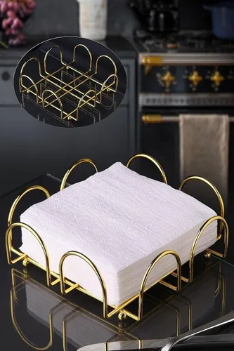Miniatura 2 de Napkin Holder Gold Metal Square Vertical Cafe Napkin Dispenser Tabletop Paper Kitchen Napkin Holder - Gold