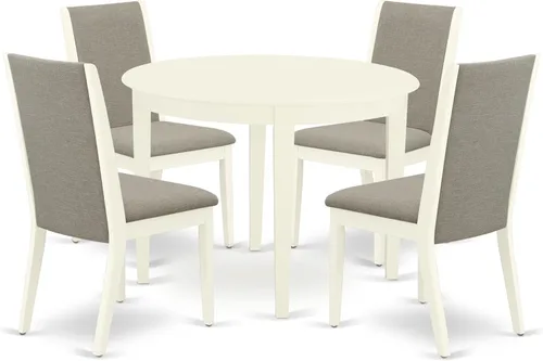 Miniatura 14 de East West Furniture BOLA3-WHI-06 - Juego de comedor de 3 piezas para espacios pequeños que contiene una mesa de cocina redonda y 2 sillas de comedor