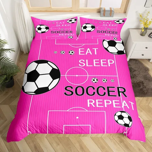 Miniatura 25 de jejeloiu Juego de ropa de cama de fútbol para niños, tamaño individual, juego de funda de edredón de fútbol para niños y niñas, funda de edredón
