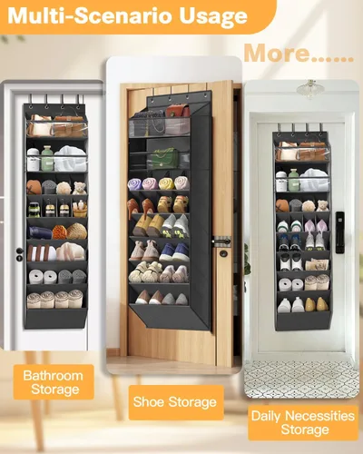 Miniatura 4 de Organizador de almacenamiento de zapatos sobre la puerta, zapatero colgante de 8 niveles detrás de la puerta con 6 bolsillos grandes y profundos, 8