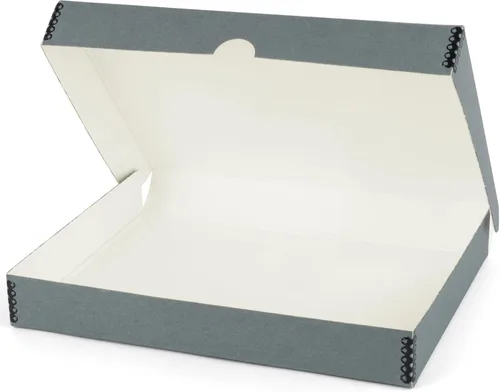 Lineco Caja de Almacenamiento de Folio, Diseño de Concha de Almeja con Borde de Metal. 11.5 x 17.5 x 1.75 Pulgadas, Cartón de Archivo, Conserva Gris