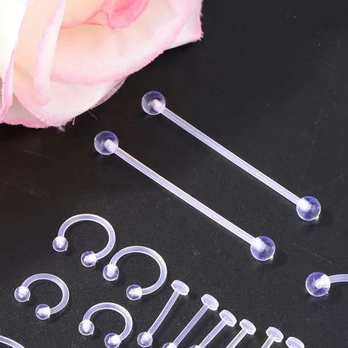 Miniatura 3 de 60 piezas de retenedores transparentes para cirugía, joyería de piercing de plástico para el trabajo, pezón invisible, labio, ceja, vientre