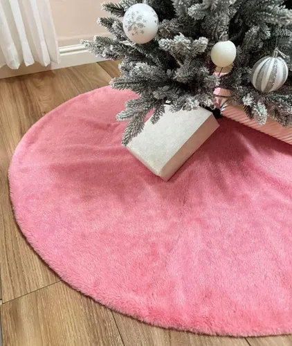 Miniatura 8 de AISENO Falda de árbol de Navidad de 60 pulgadas, decoración navideña de felpa de piel sintética beige para árbol de Navidad, fiesta festiva