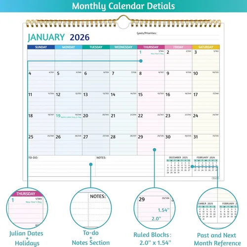 Miniatura 3 de Calendario de Pared 2026-2027 - Ene 2026 - Jun 2027, Calendario de 18 Meses 2026-2027, 14.57 x 11.42 Pulgadas, Calendario 2026, Calendario Mensual