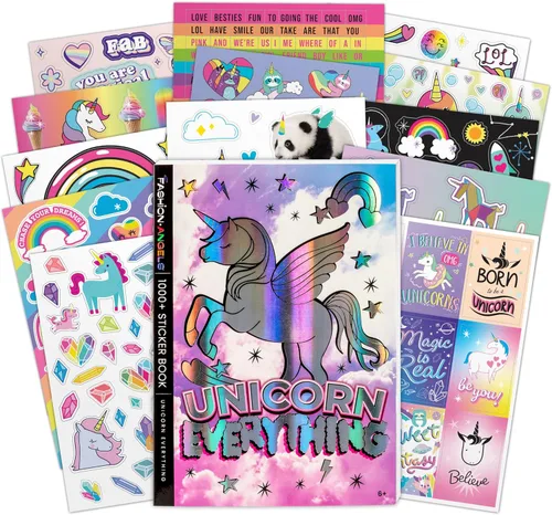 Fashion Angels Más de 1000 libros de calcomanías de unicornio, incluye 40 páginas de calcomanías mágicas para portátiles, botellas de agua y libros