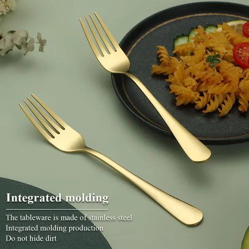 Miniatura 5 de Evanda Tenedor dorado de 12 piezas, tenedores de acero inoxidable chapado en titanio dorado de 8.07 pulgadas, tenedores para pasteles, tenedores
