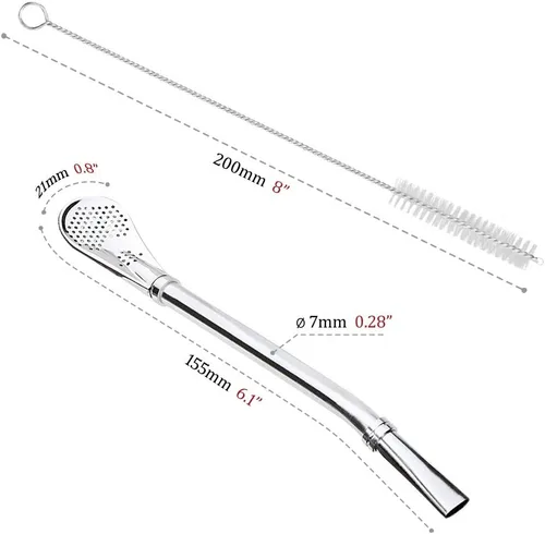 Miniatura 4 de Yerba Mate Bombilla Gourd - Pajitas de filtro para beber de acero inoxidable 18/8 de grado alimenticio 304, juego de 2 con cepillo de limpieza, 6.1