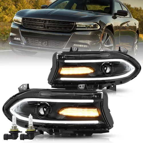 Miniatura 13 de Conjunto de faros halógenos compatible con Dodge Charger 2015-2023 con doble barra LED DRL, par izquierdo del conductor izquierdo