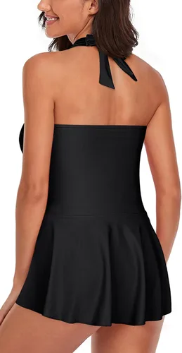 Miniatura 2 de Omichic Traje de baño tankini halter de dos piezas para mujer, con control de abdomen, cuello en V, con pantalones cortos